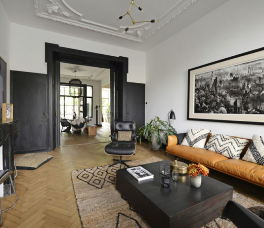 Black-and-white interior of an old town house in the Netherlands