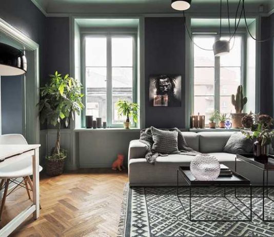 The interior of the Swedish apartment in dark tones (41 sq m)