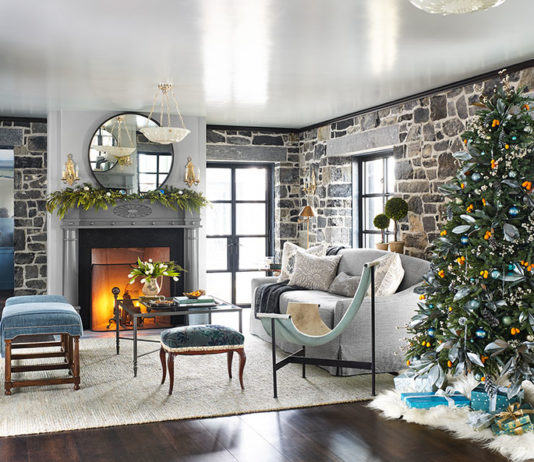 Christmas decor in grey tones for a farmhouse in Vermont