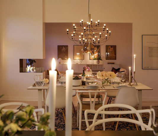 Scandinavian apartment with a cozy atmosphere in the evening