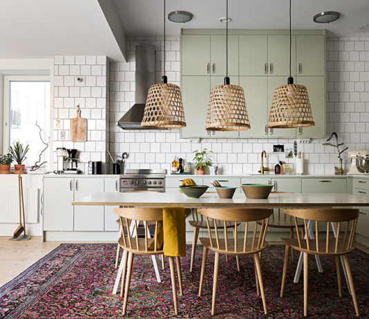 Colorful pastel interiors family in the suburbs of Stockholm